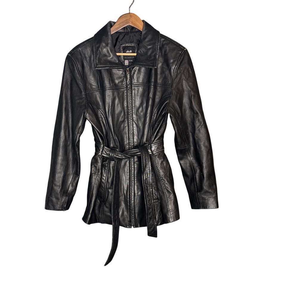 Vintage JLC New York Outerwear 100% Leather Women’s Belted Jacket Size Medium